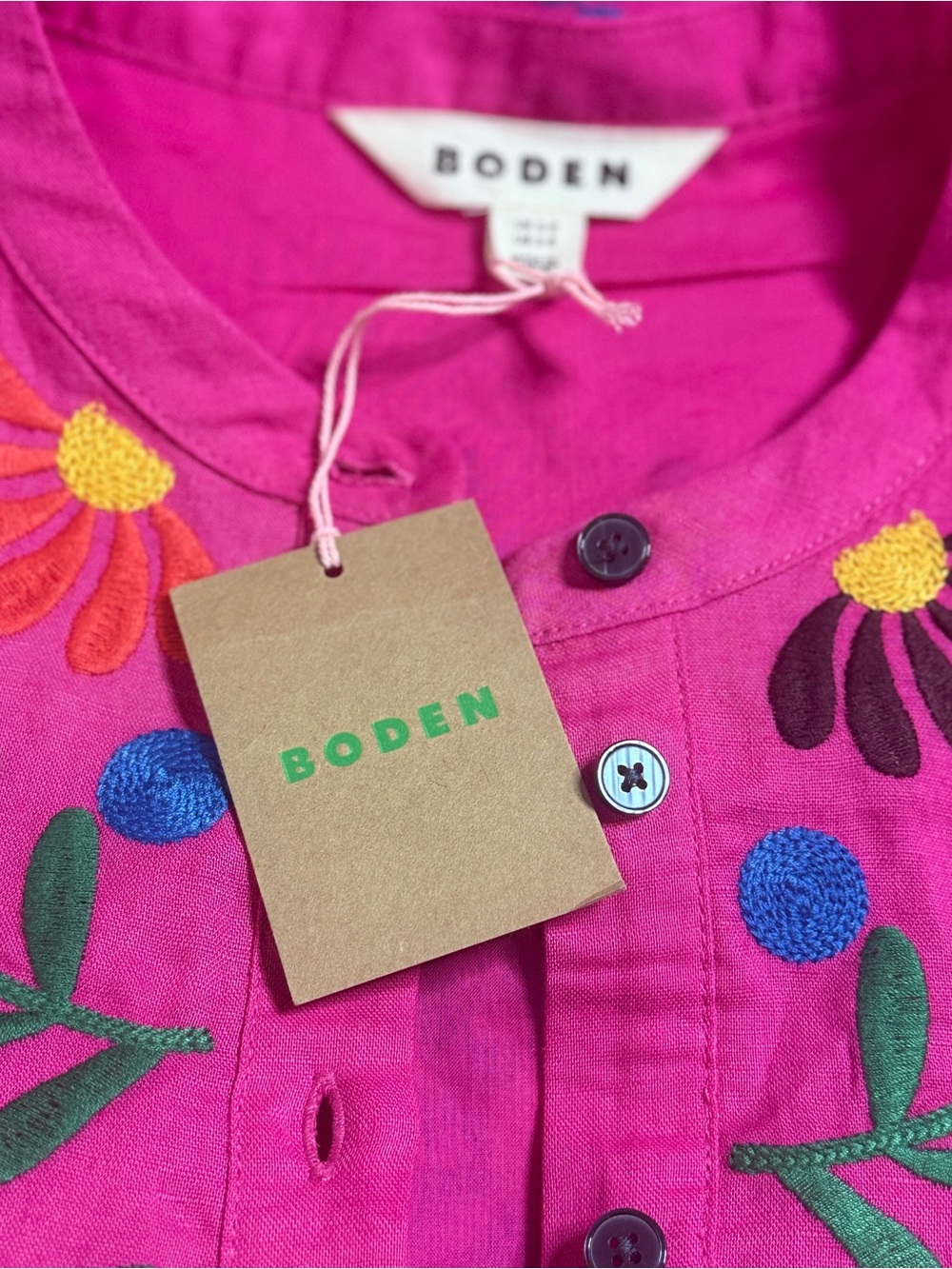 Boden NWT Pink Ava Linen Blend Floral Embroidered Dress Sz 2 Wedding Guest - Picture 12 of 14